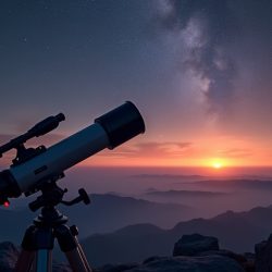 telescopio en un atardecer